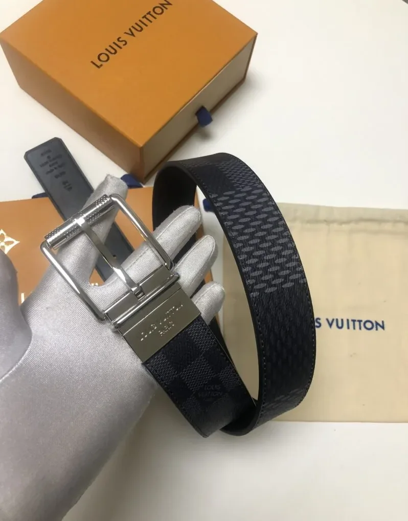 Louis Vuitton Sliver Tone Buckle Damier Belt Black