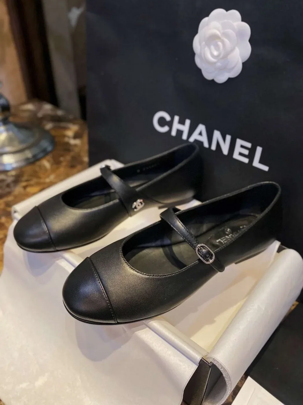 Chanel Interlocking CC Logo Mary Jane Flats Black Chanel Interlocking CC Logo Mary Jane Flats Black