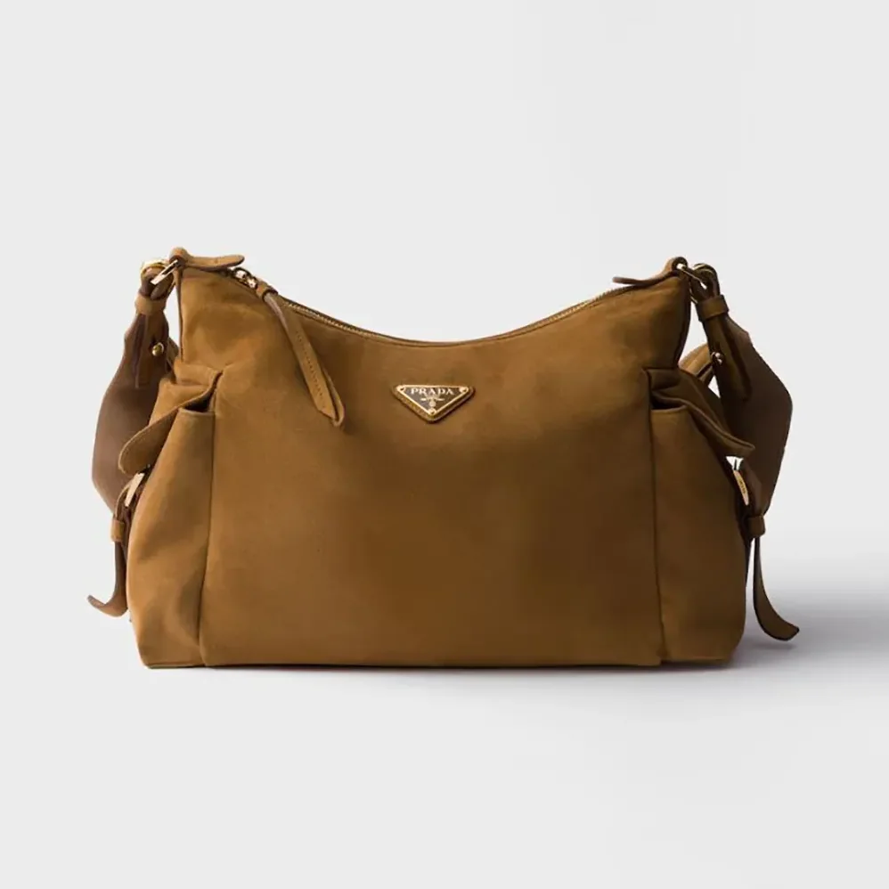 Prada Explore Large Suede Bag for Women in Brown