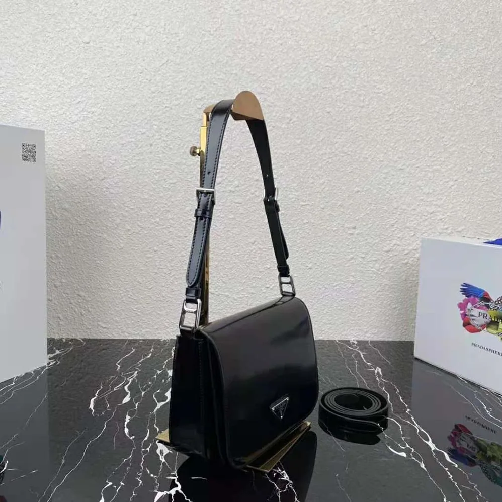 Prada Brushed Leather Shoulder Bag for Women in Black Prada Brushed Leather Shoulder Bag for Women in Black