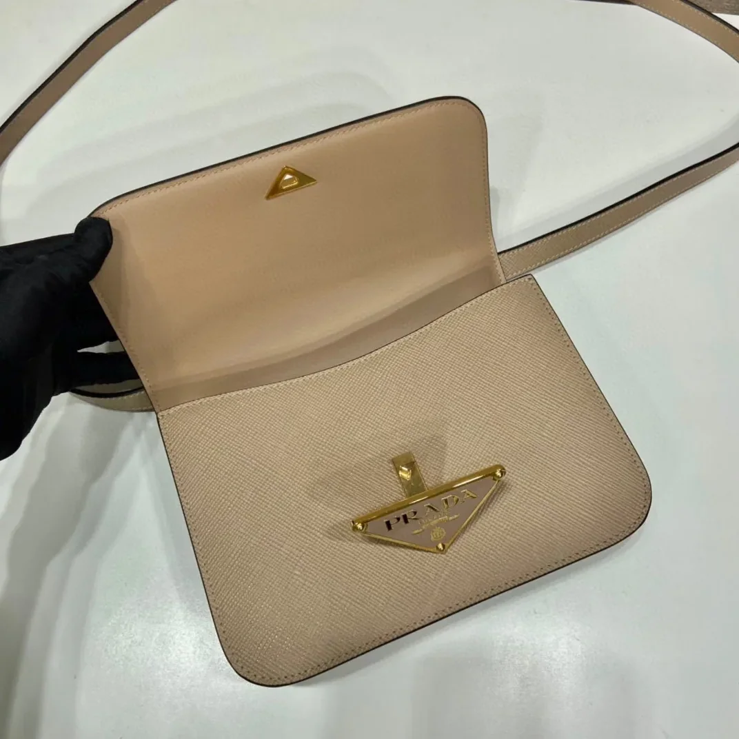 Prada Embleme Shoulder Bag / Beige Saffiano Gold Hardware 1BD320_2A4A_F0036_V_UTO Prada Embleme Shoulder Bag / Beige Saffiano Gold Hardware 1BD320_2A4A_F0036_V_UTO