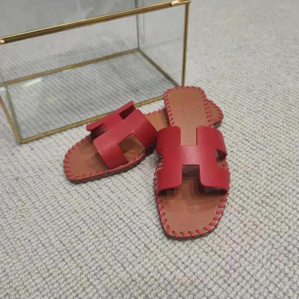 Hermes Oran Sandal in Braided Calfskin with Iconic H Cut-Out for Women in Red