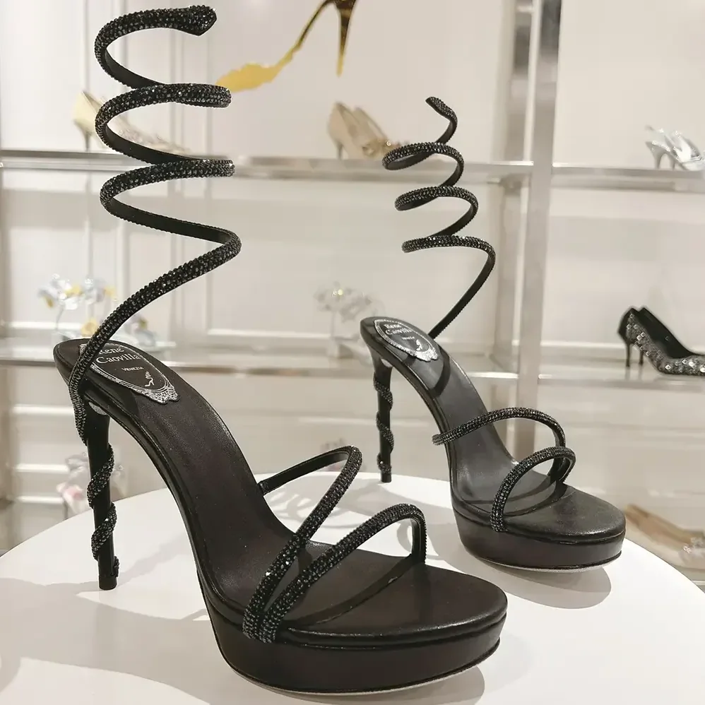 Rene Caovilla Margot Crystal Black Platform Sandal 120 for Women