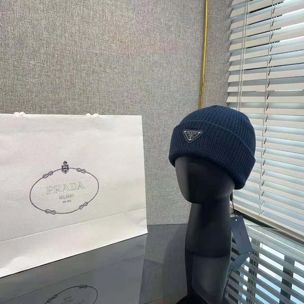 Prada Wool and Cashmere Beanie for Unisex in Navy