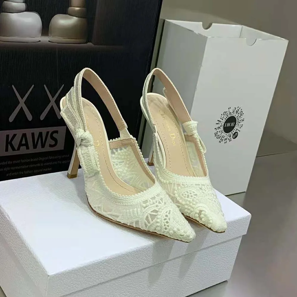 Dior J Adior Slingback Pump White Macramé Embroidered Cotton for Women Dior J Adior Slingback Pump White Macramé Embroidered Cotton for Women
