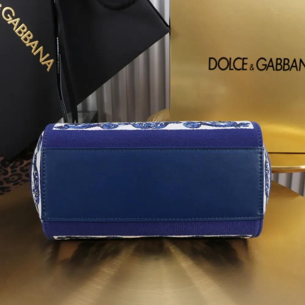 Dolce Gabbana D&G Small Sicily Handbag with Majolica Embroidery for Women in Blue Dolce Gabbana D&G Small Sicily Handbag with Majolica Embroidery for Women in Blue