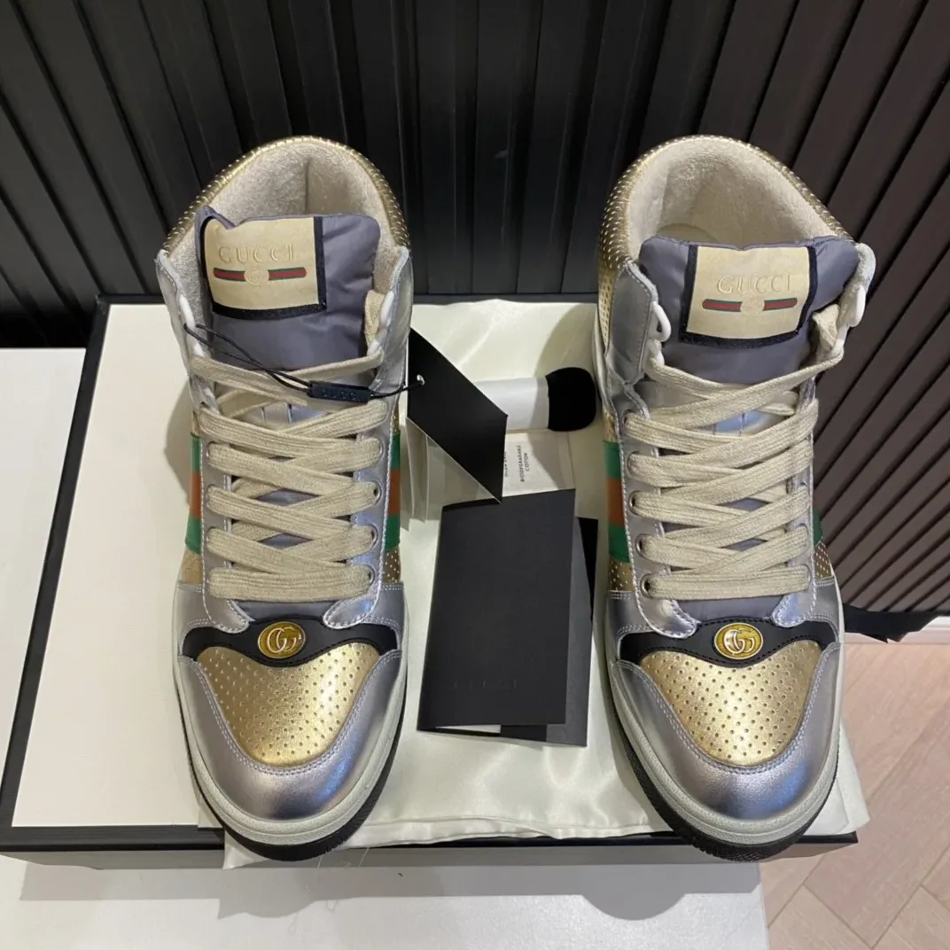 Gucci Screener High for Men in top Sneakers Silver Gold Gucci Screener High for Men in top Sneakers Silver Gold