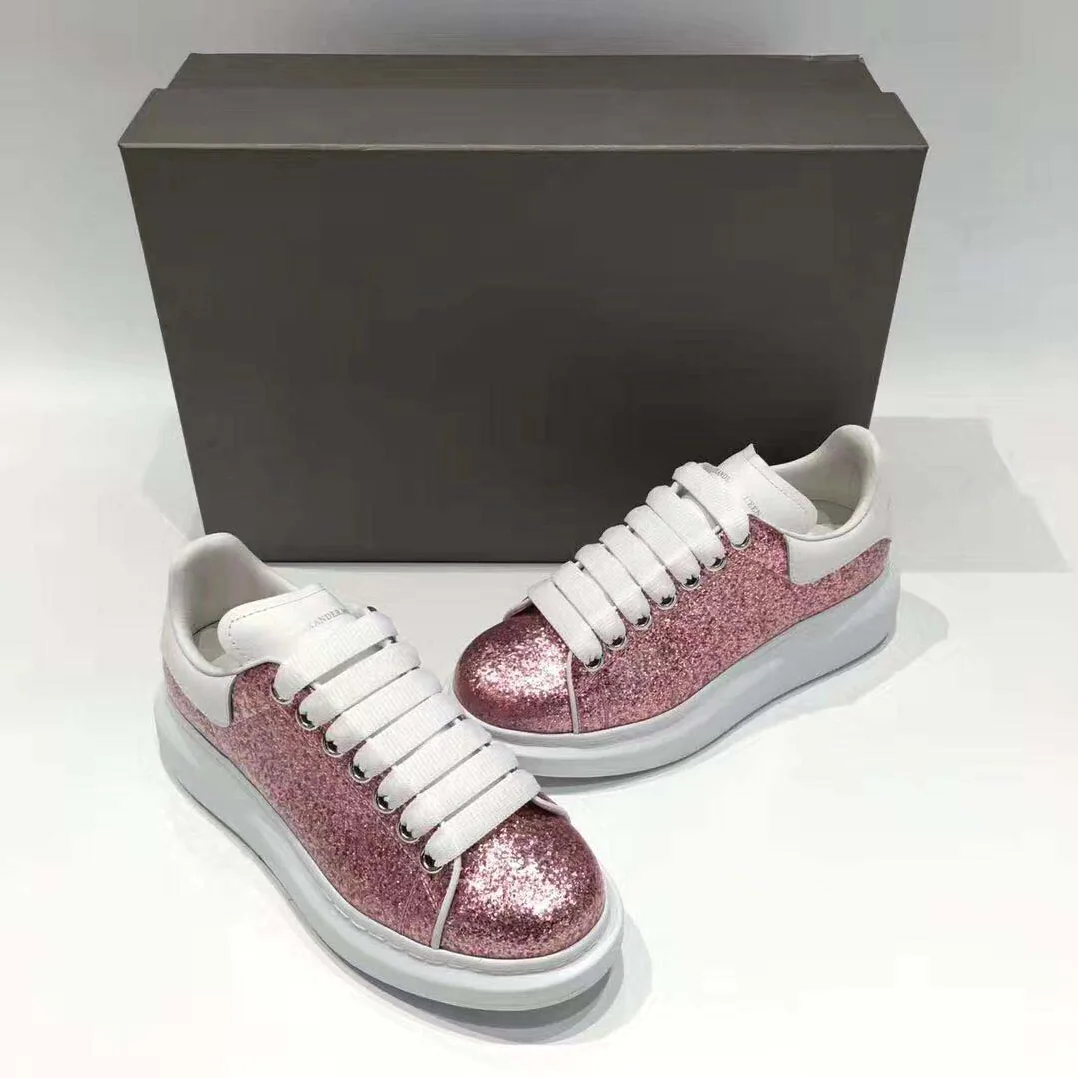 Alexander Mcqueen Oversized Sneaker with Glitter Lace for Women in UP Shoes Pink