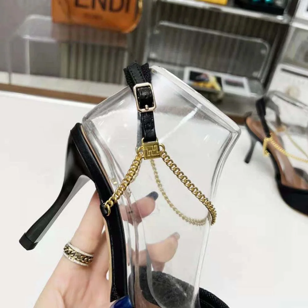Fendi Colibrì Lite Black Mesh High for Women in heeled Slingbacks