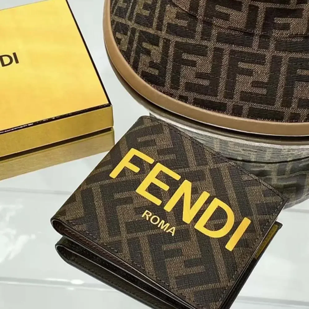 Fendi Bi-Fold Wallet in ROMA Logo FF Motif Fabric Brown for Men Fendi Bi-Fold Wallet in ROMA Logo FF Motif Fabric Brown for Men