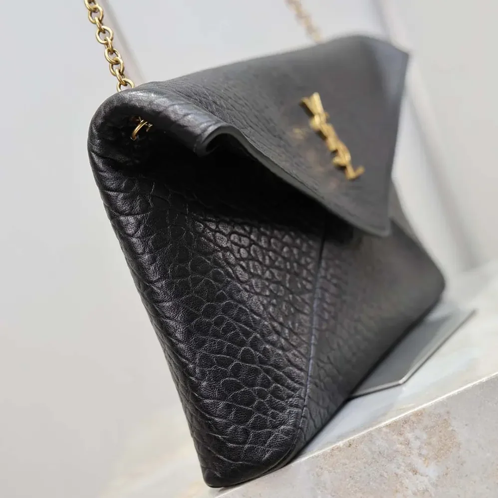 Saint Laurent YSL Cassandre Pouch On Chain In Lambskin Black 29cm for Women