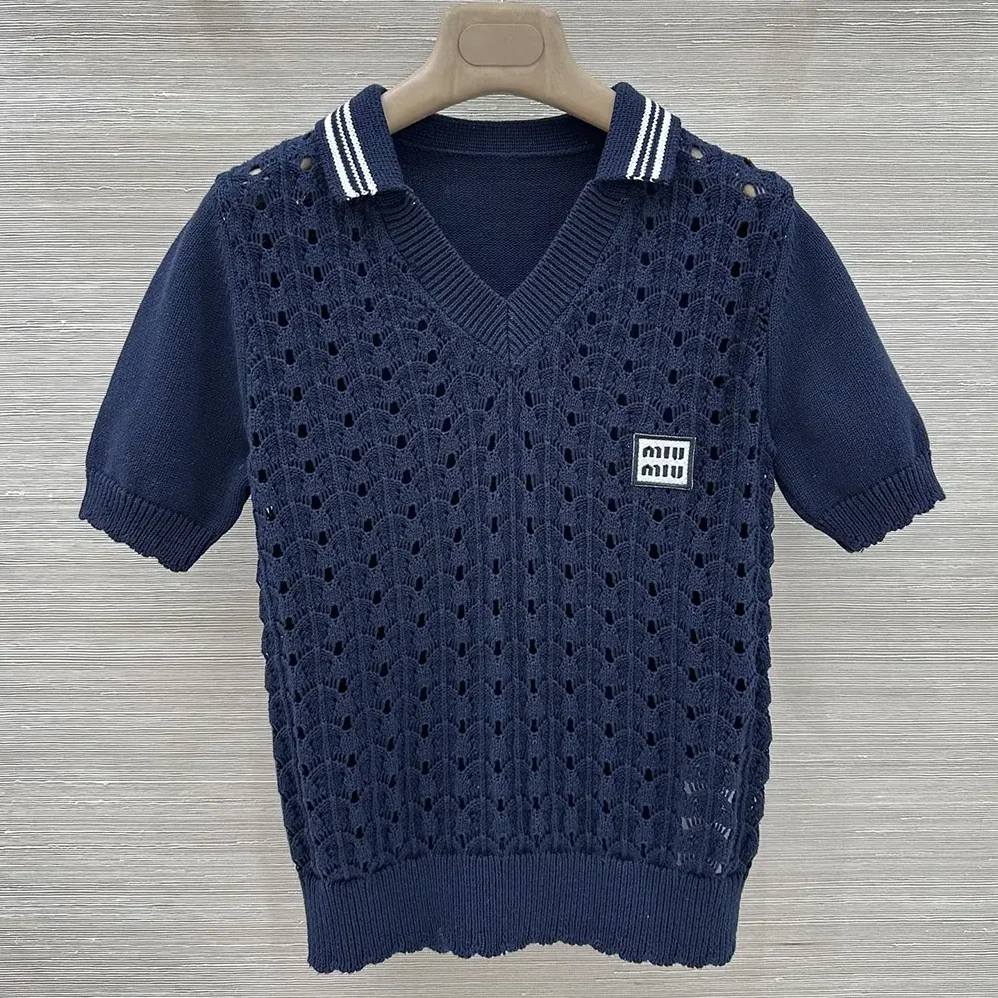 Miu Miu Cotton Polo Shirt for Women in Navy Miu Miu Cotton Polo Shirt for Women in Navy