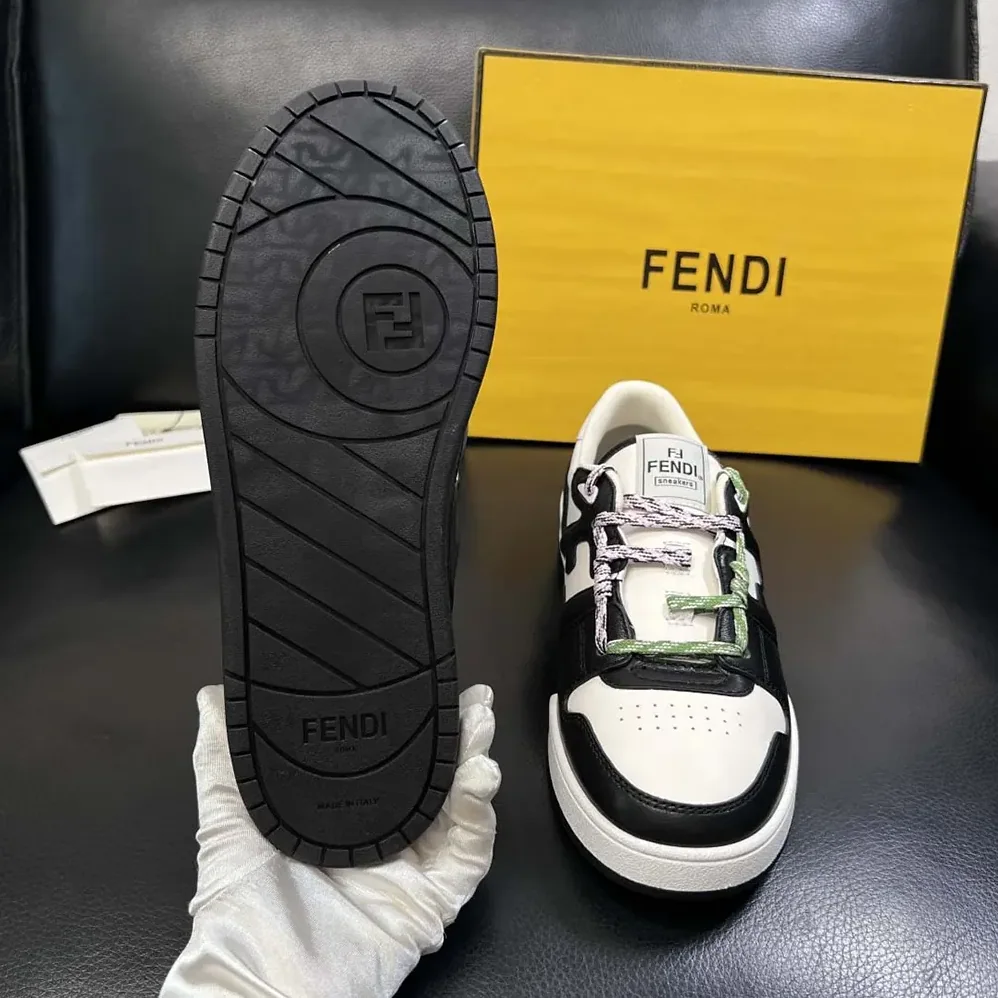 Fendi Match Black and White Leather Low for Unisex in tops
