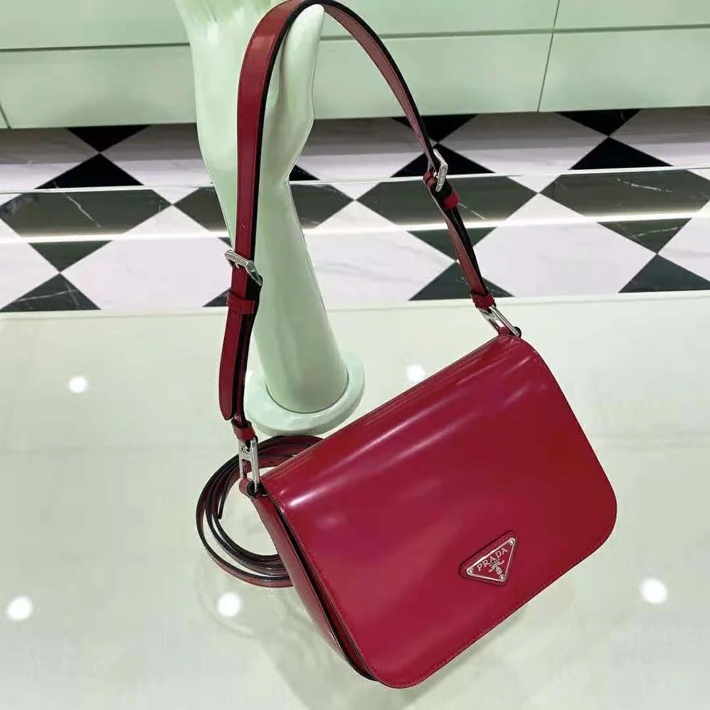 Prada Brushed Leather Shoulder Bag for Women in Red Prada Brushed Leather Shoulder Bag for Women in Red