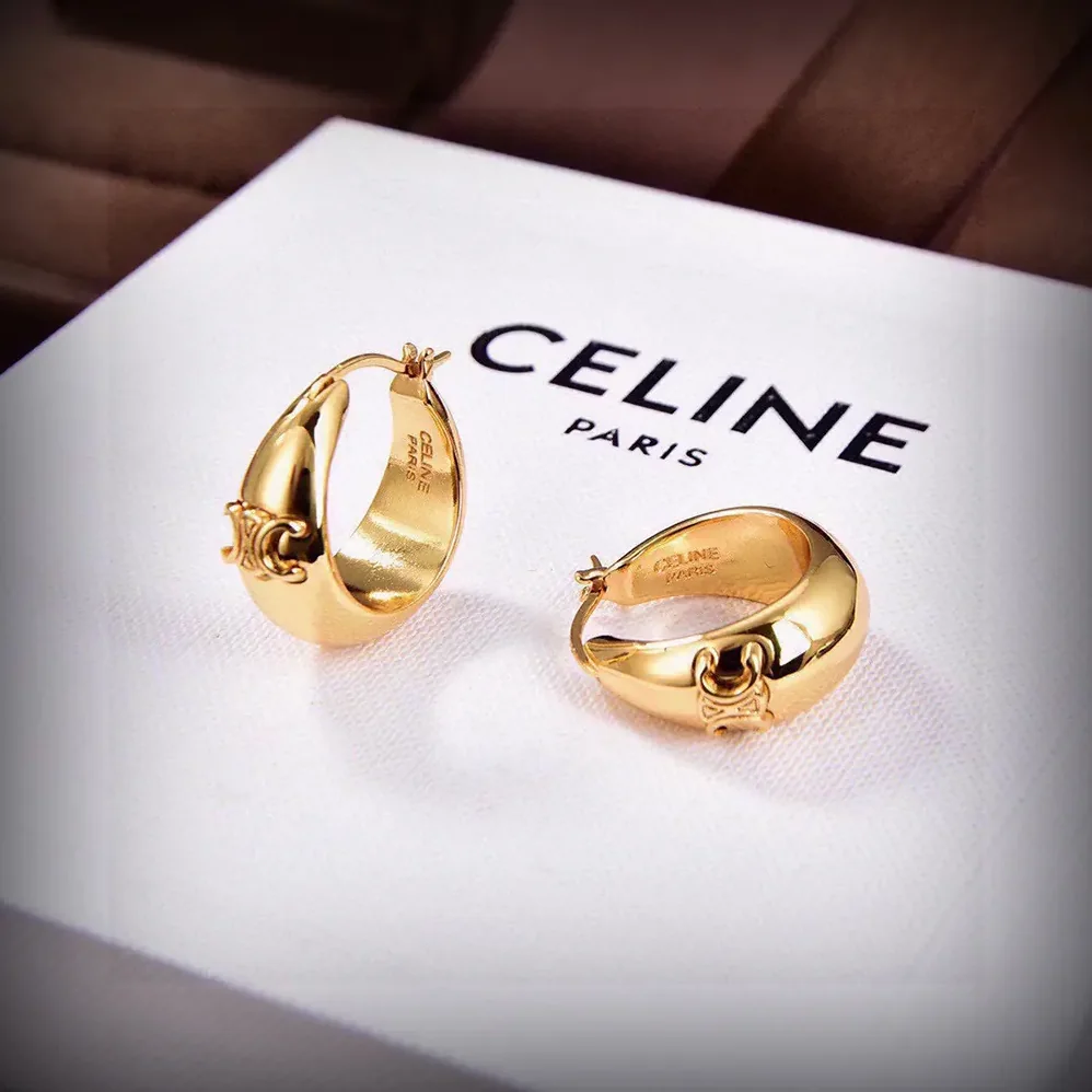 Celine Triomphe Bold Hoops in Brass with Gold Finish for Women