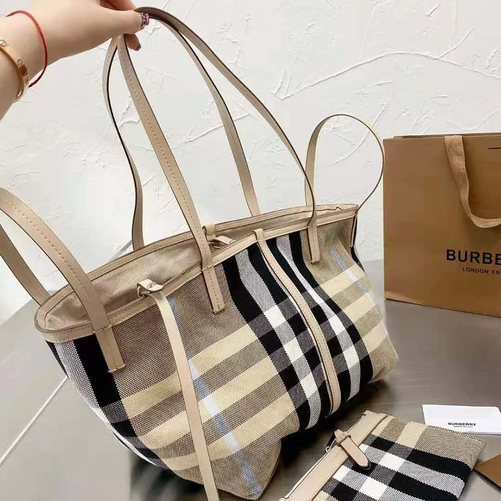 Burberry Medium Check Canvas Beach Tote for Women Burberry Medium Check Canvas Beach Tote for Women