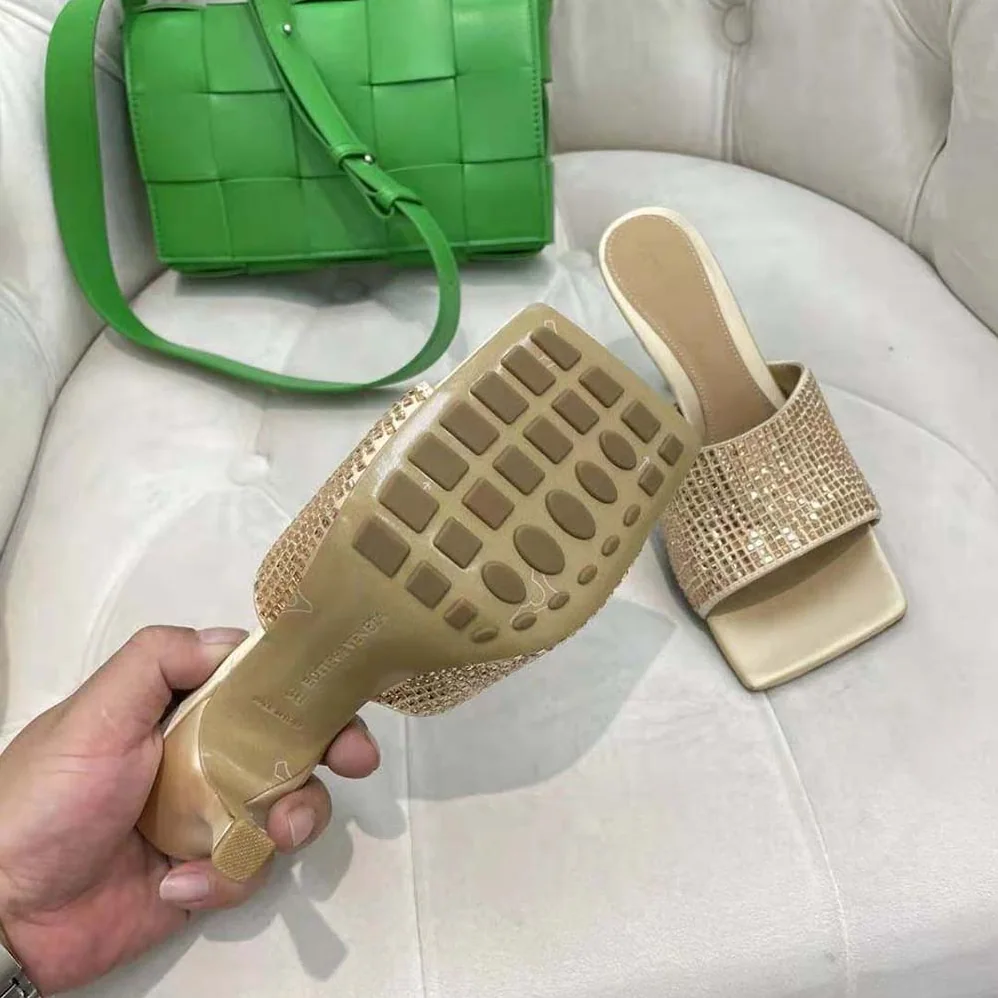 Bottega Veneta Stretch Strass-Embellished Silk Mules for Women in Gold
