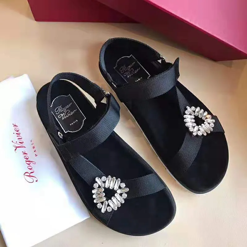 Roger Vivier Trekky Viv' Sandals Gros Grain Panels for Women in Black