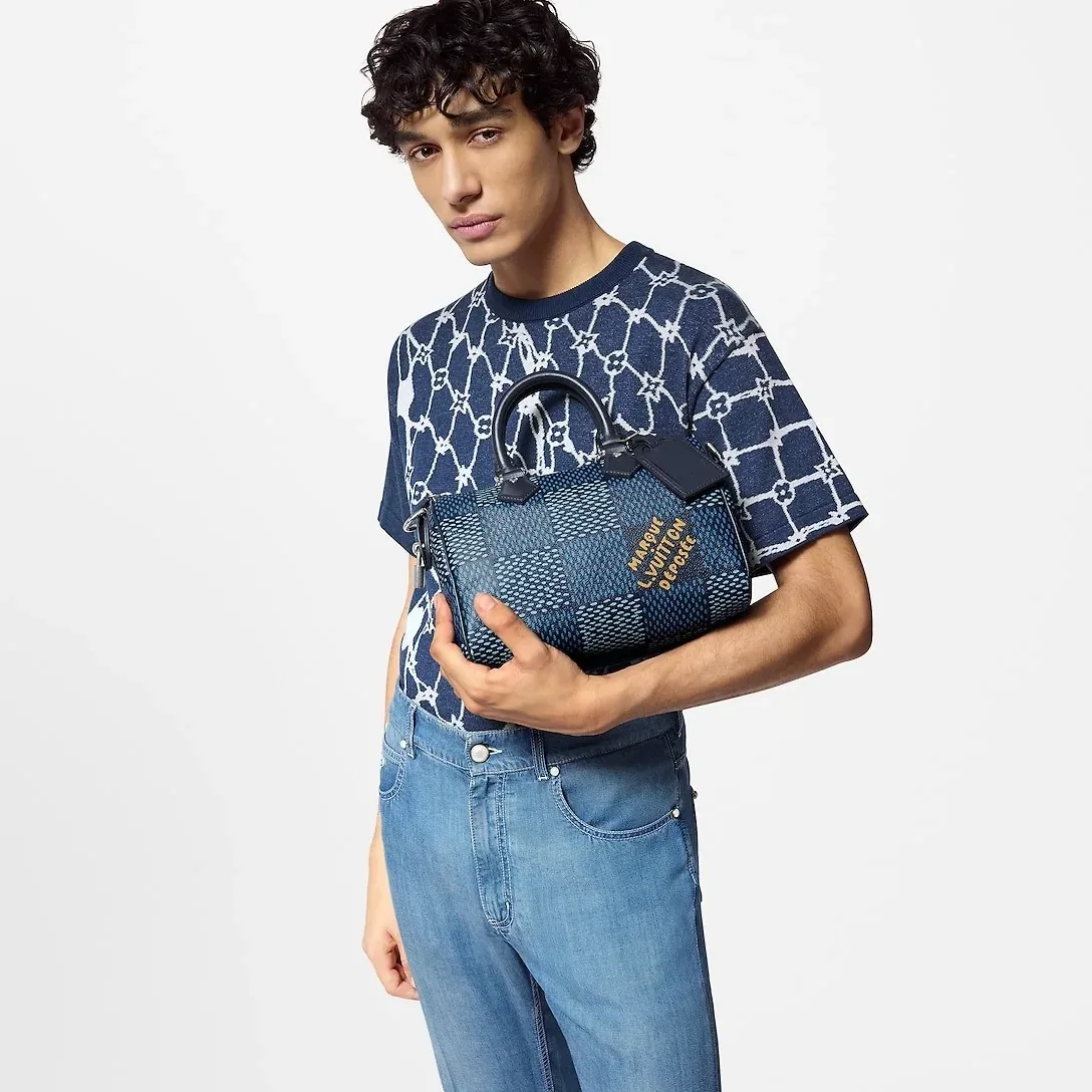 Louis Vuitton Speedy 25 Bandouliere Top Handle Bag in Blue Silver Hardware