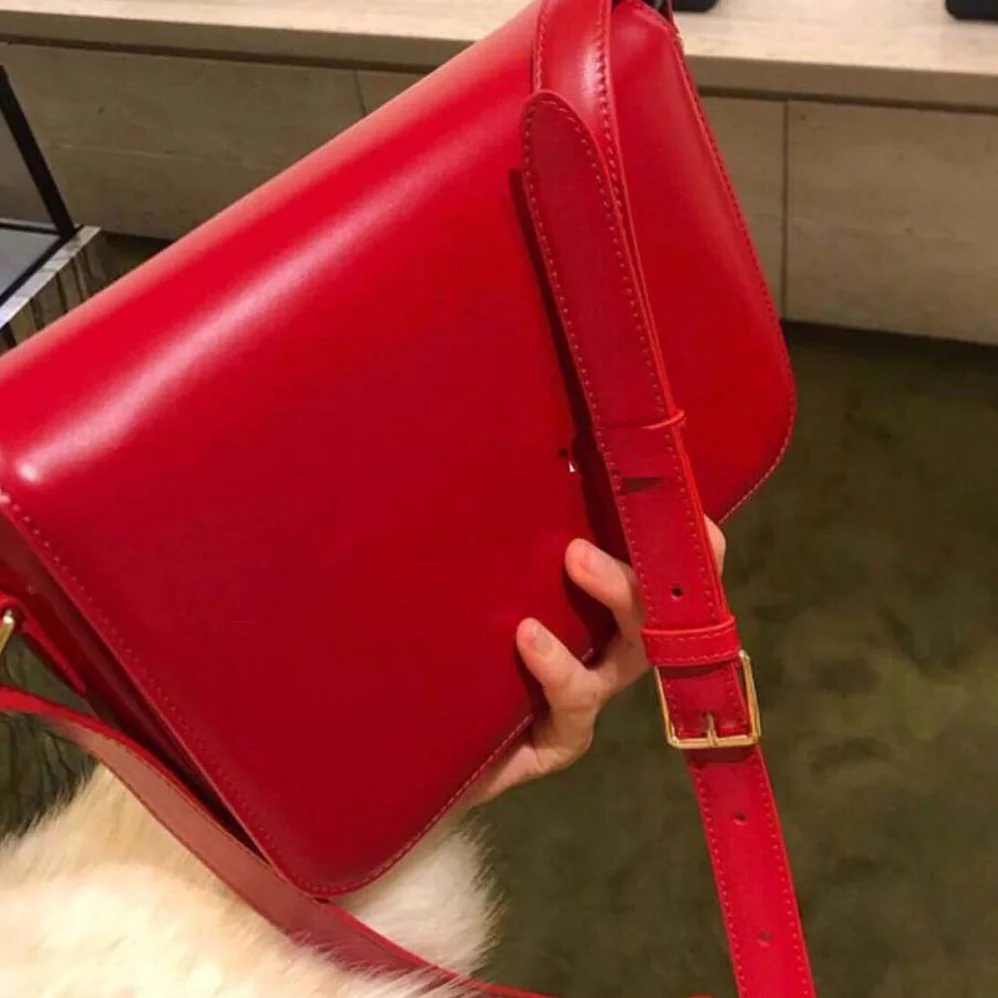 Celine Teen Triomphe Bag in Shiny Calfskin for Women in Red Celine Teen Triomphe Bag in Shiny Calfskin for Women in Red