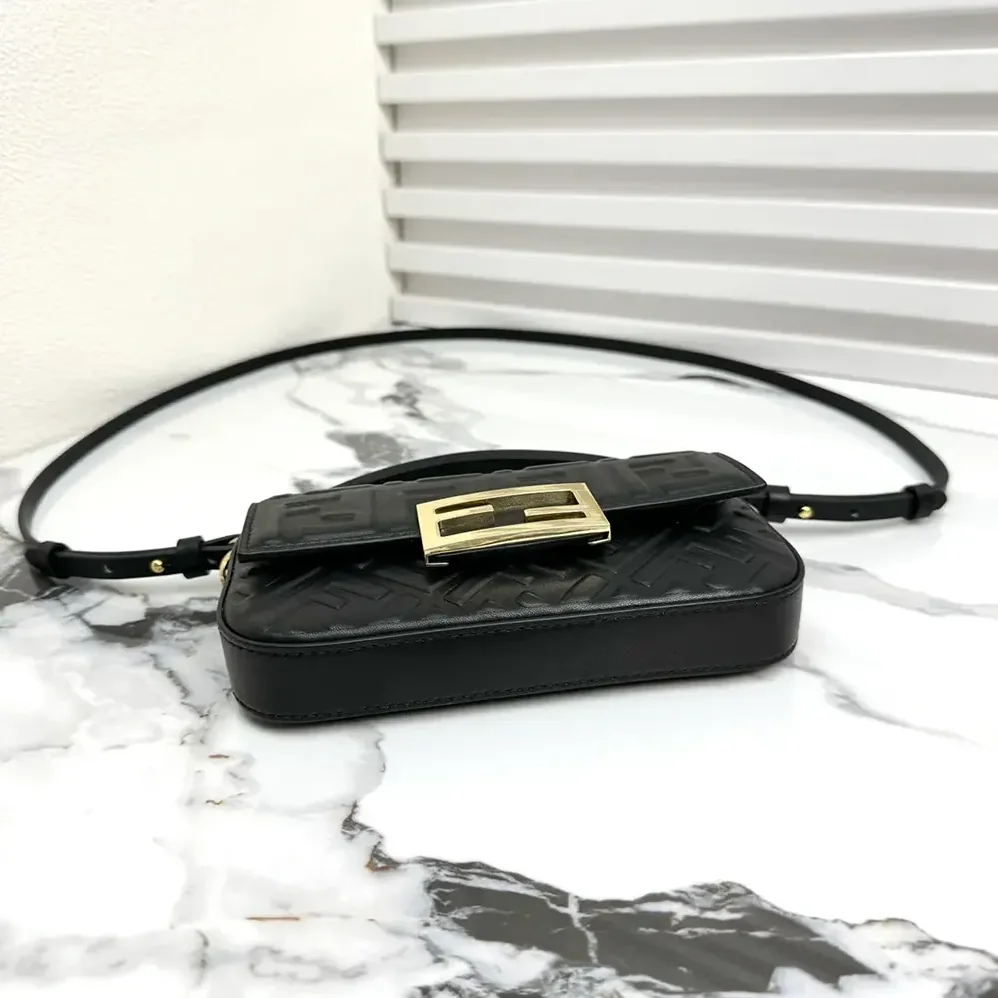 Fendi Baguette Phone Pouch Black Nappa Leather Pouch for Women Fendi Baguette Phone Pouch Black Nappa Leather Pouch for Women