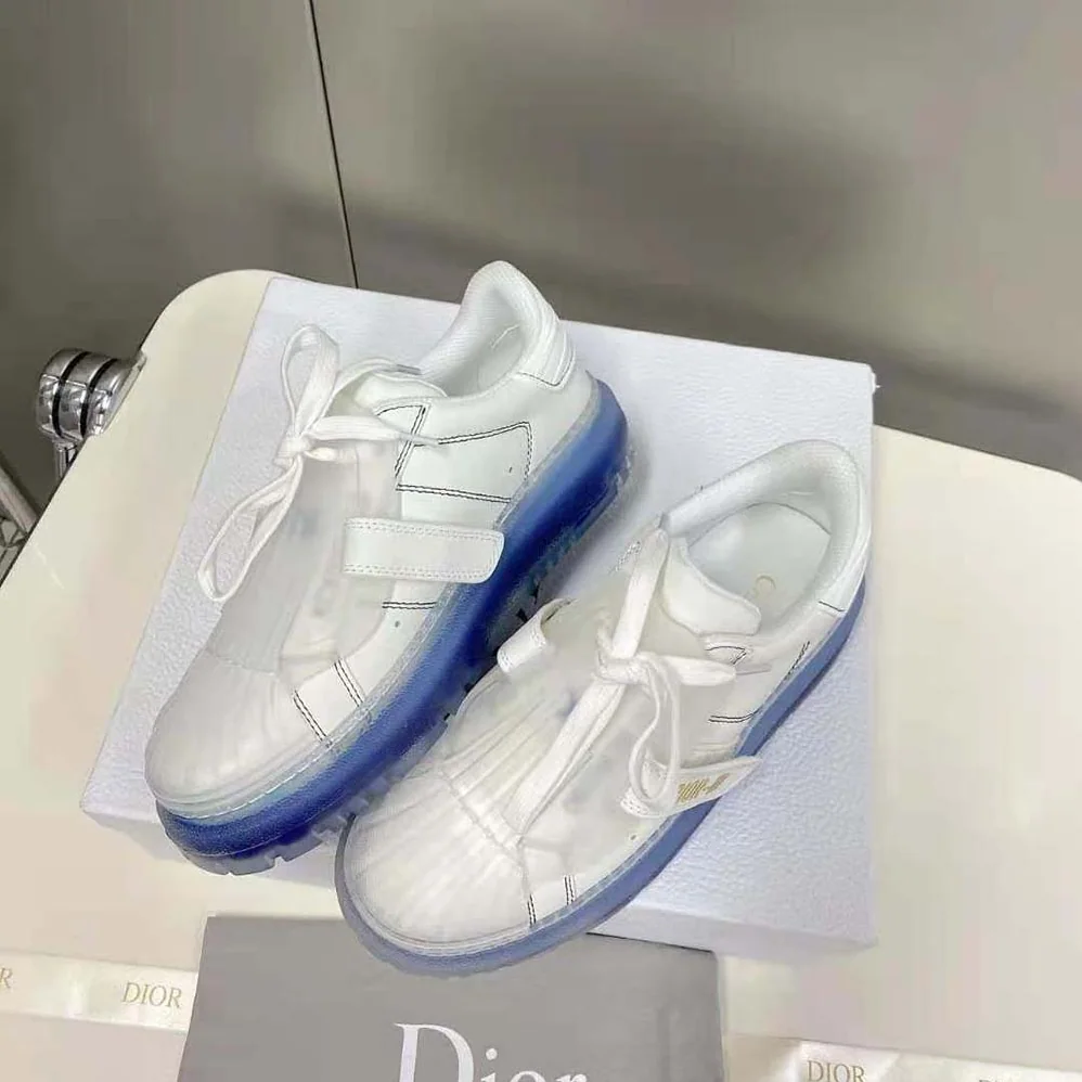 Dior Dior-Id Sneaker White Calfskin and Deep Blue Transparent Rubber for Women