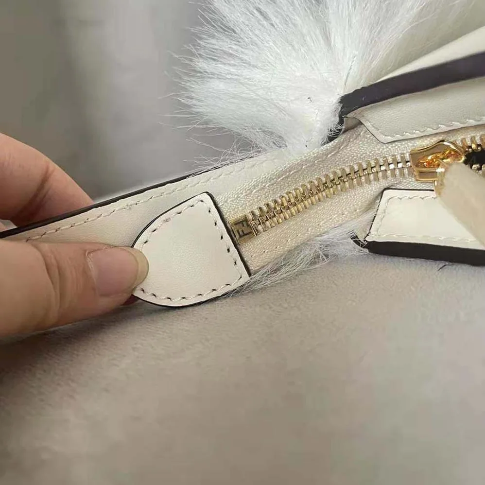 Fendi O'Lock Swing Camellia Leather and Fox Fur Pouch for Women