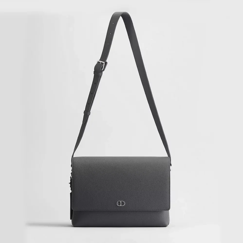 Dior CD Icon Messenger Bag with Flap Gris Flanelle Matte Grained Calfskin for Men Dior CD Icon Messenger Bag with Flap Gris Flanelle Matte Grained Calfskin for Men
