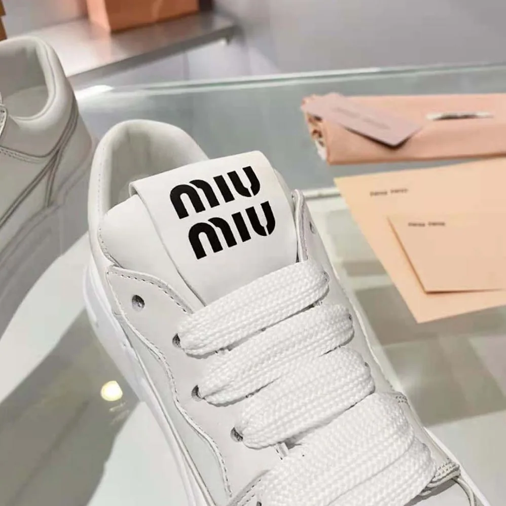 Miu Miu Leather Sneakers for Women in White Miu Miu Leather Sneakers for Women in White