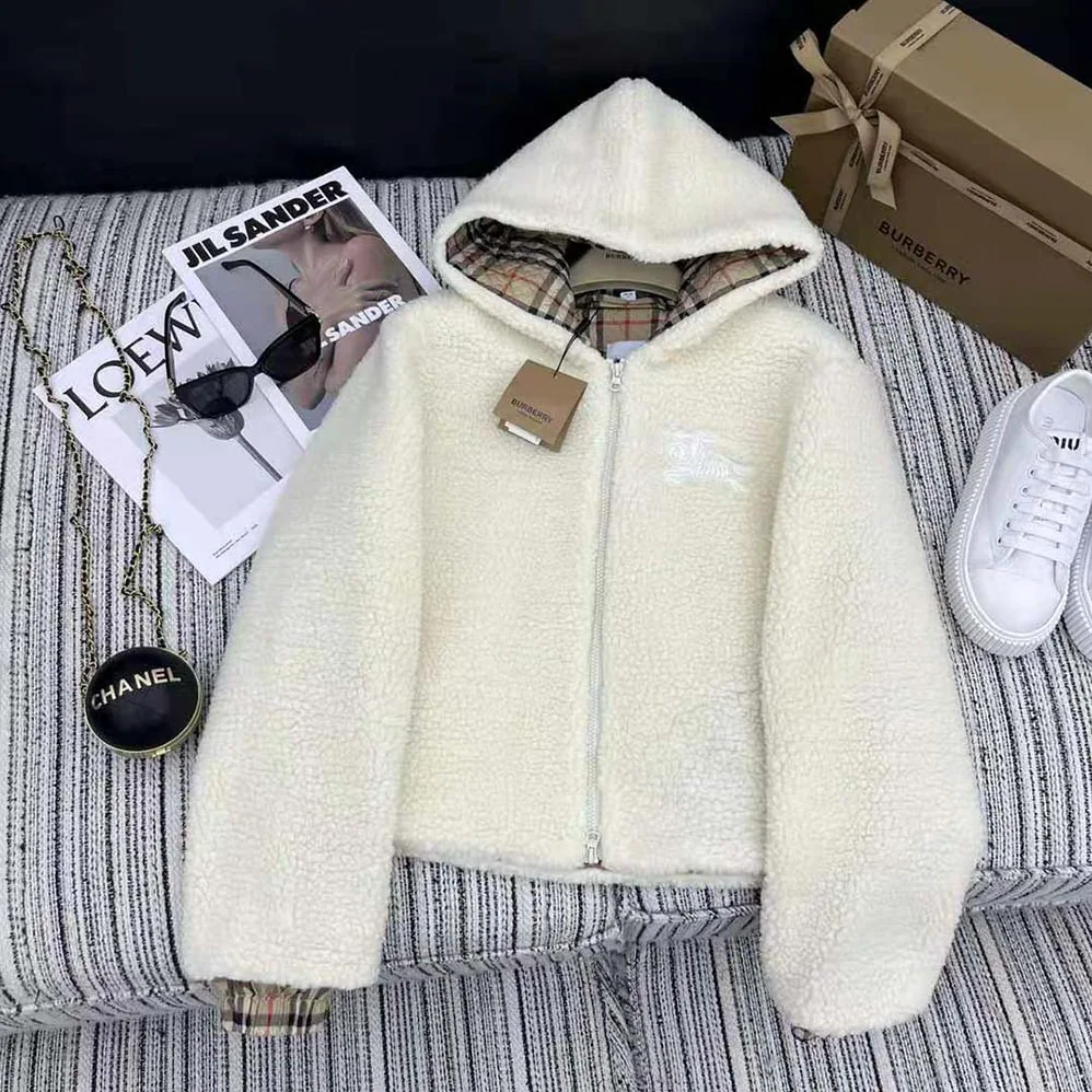 Burberry EKD Fleece Hooded Jacket for Men in White