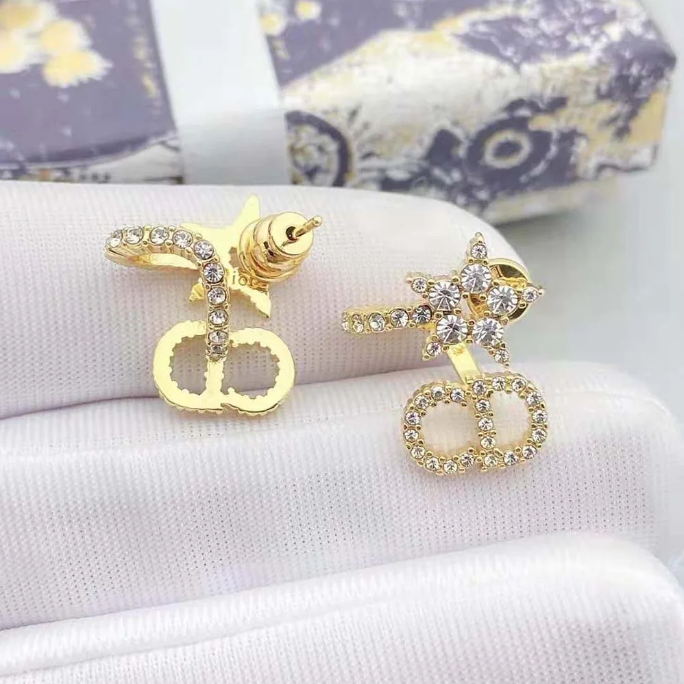 Dior Clair D Lune Earrings Gold-Finish Metal and White Crystals for Women