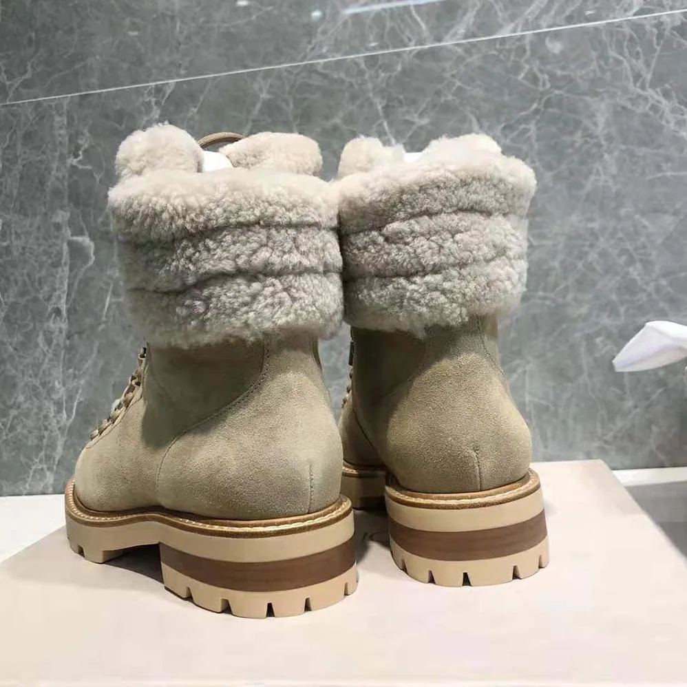 Jimmy Choo Eshe Flat Shearling Stucco Suede Hiking Boots for Women Jimmy Choo Eshe Flat Shearling Stucco Suede Hiking Boots for Women