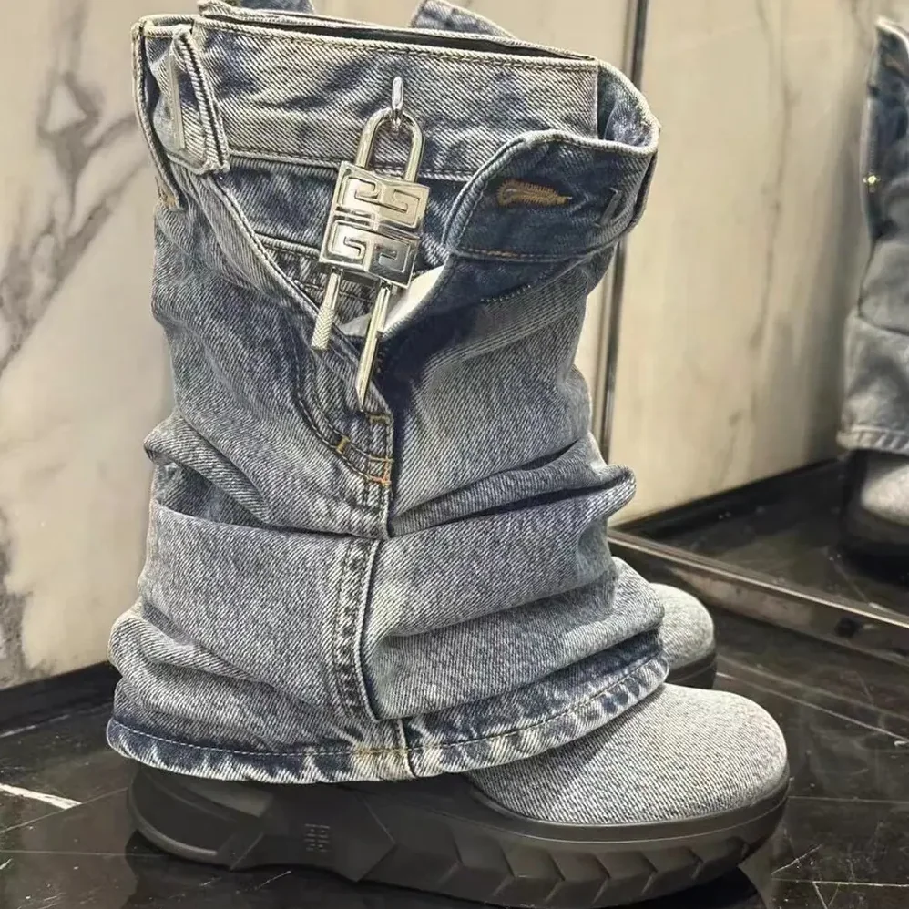 Givenchy Shark Lock Biker Ankle Boots in Jeans for Women