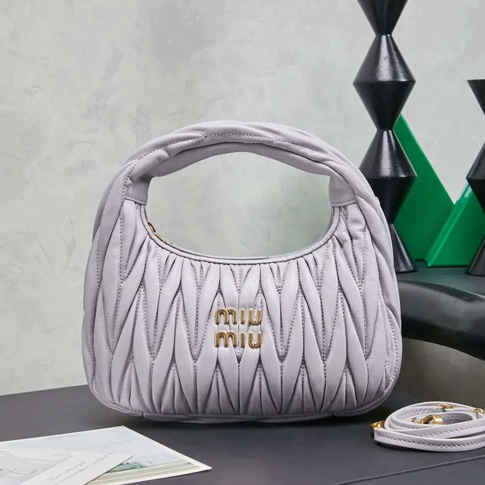 Miu Miu Wander Matelassé Nappa Leather Hobo Bag for Women in Wisteria Miu Miu Wander Matelassé Nappa Leather Hobo Bag for Women in Wisteria