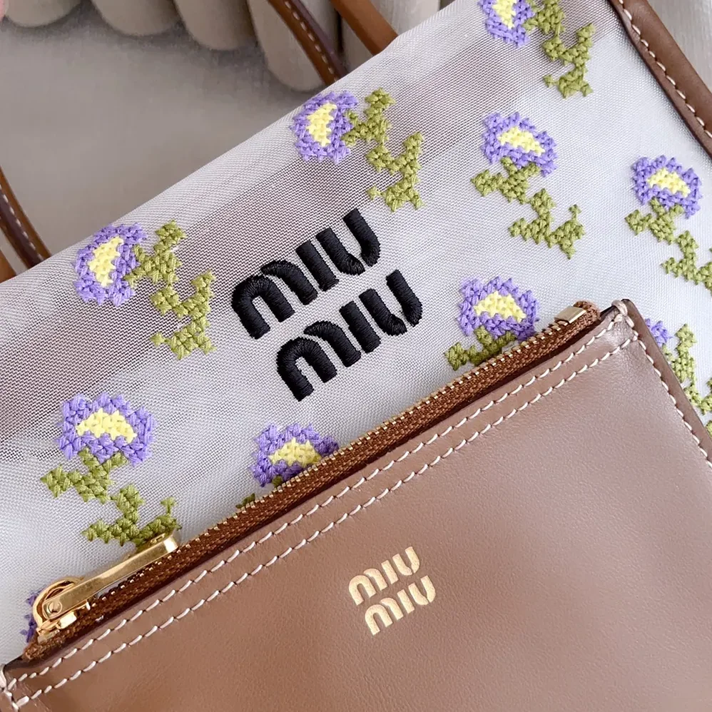Miu Miu Embroidered Mesh Top for Women in Handle Bag Miu Miu Embroidered Mesh Top for Women in Handle Bag