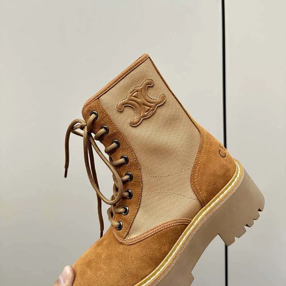 Celine Bulky Lace-up Boot with Triomphe in Nylon & Suede Calfskin for Women