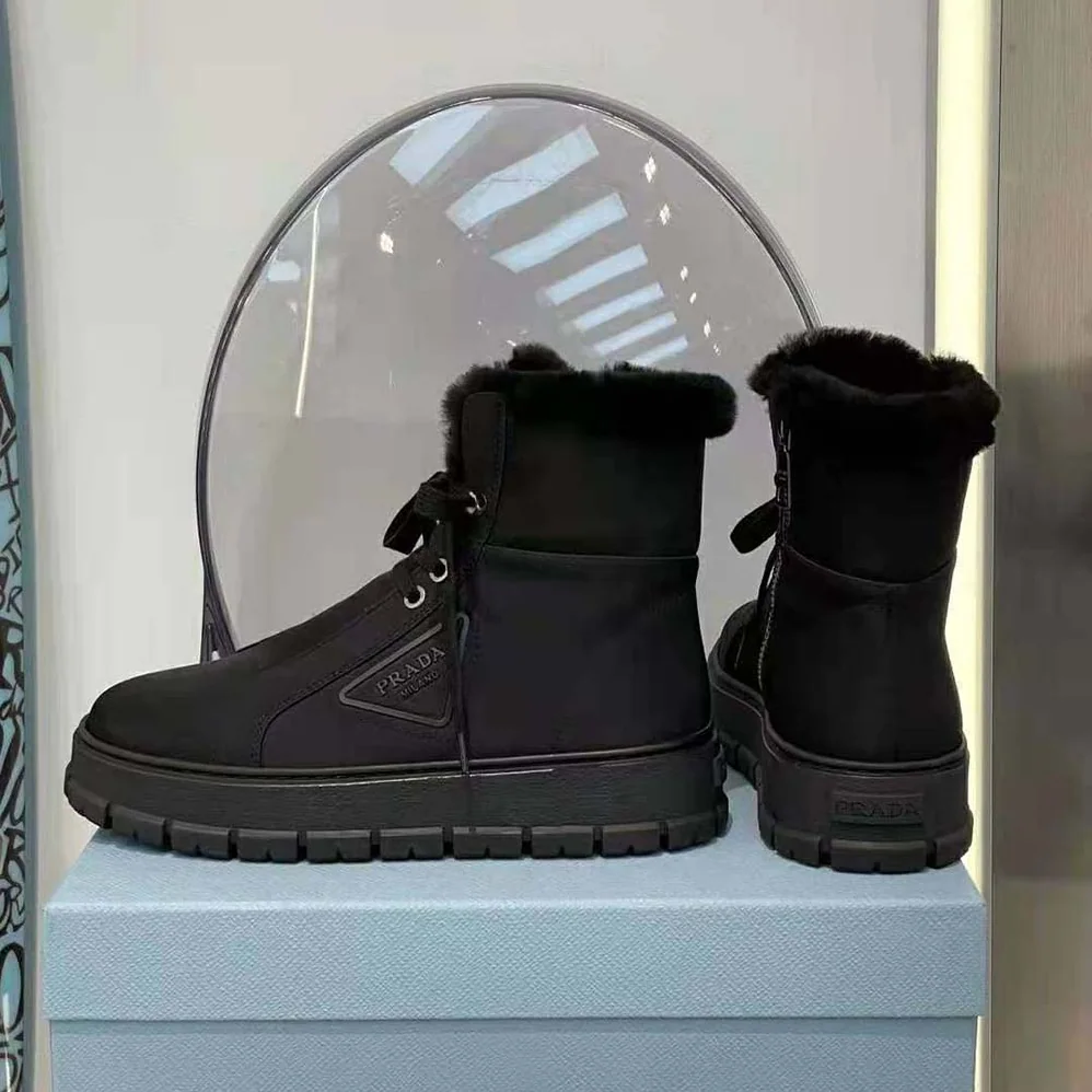 Prada Nylon Gabardine Lace-up Booties for Women in Black