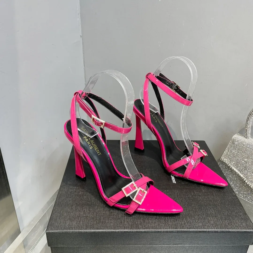 Saint Laurent Lila Sandals In Patent Pink