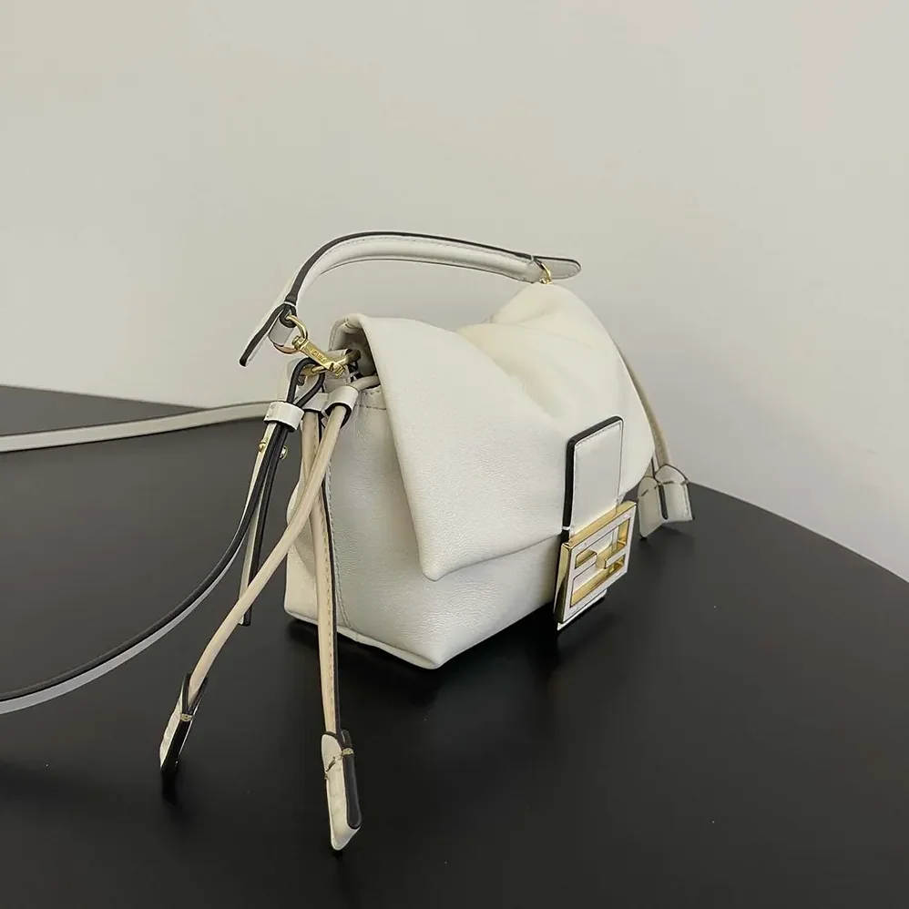 Fendi Mamma Baguette Small White Nappa Leather Mini Bag for Women