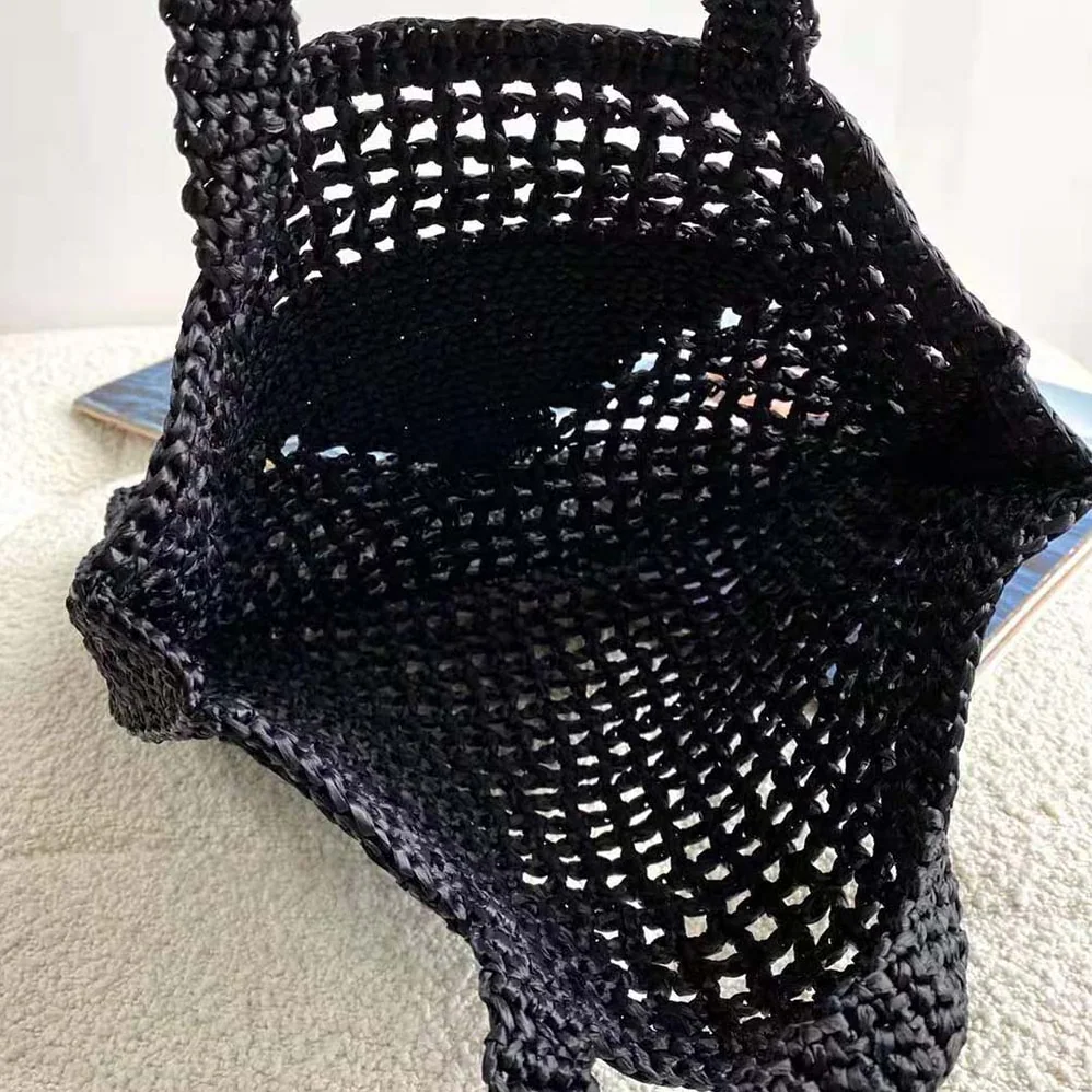 Prada Raffia Tote Bag for Women in Black Prada Raffia Tote Bag for Women in Black
