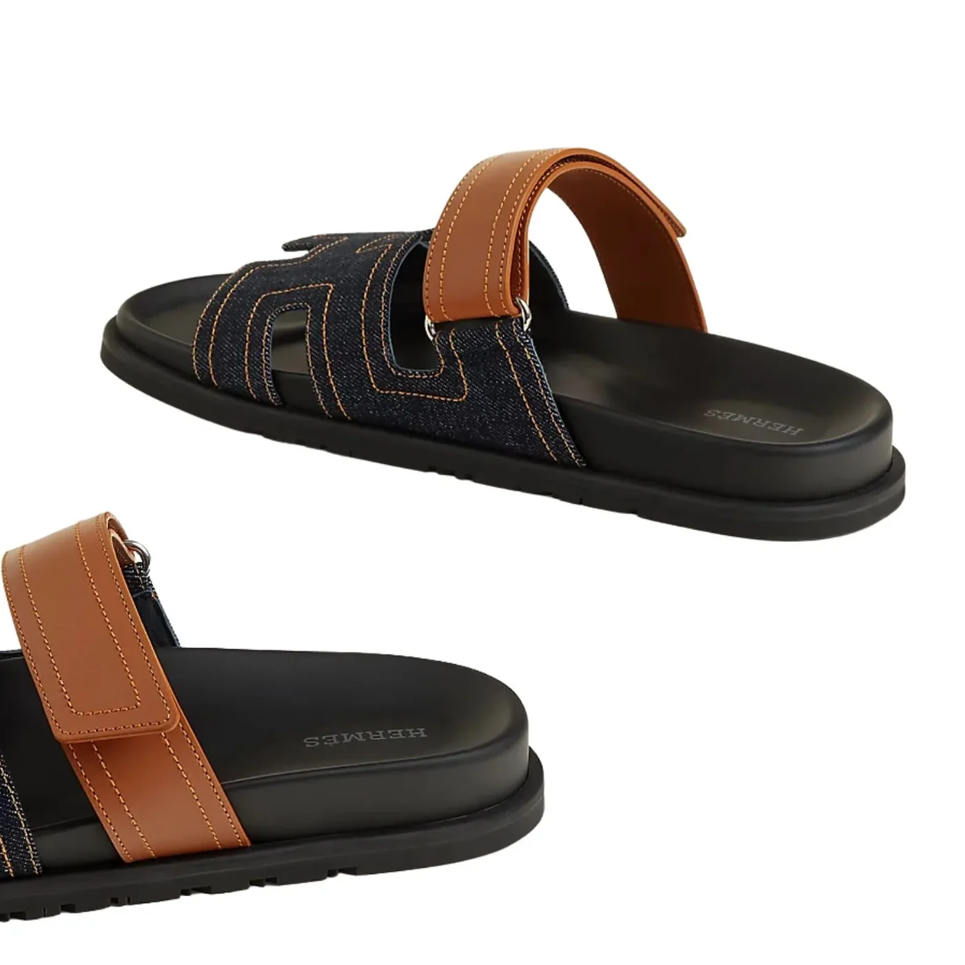 Hermes Chypre Sandals Blue Brut in Natural Hermes Chypre Sandals Blue Brut in Natural