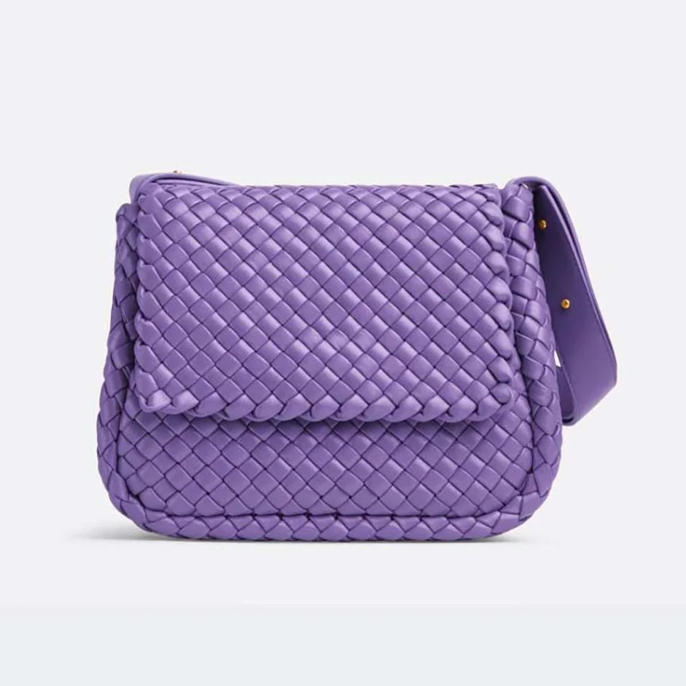 Bottega Veneta Cobble Shoulder Bag Small Padded Intreccio Leather for Women in Purple