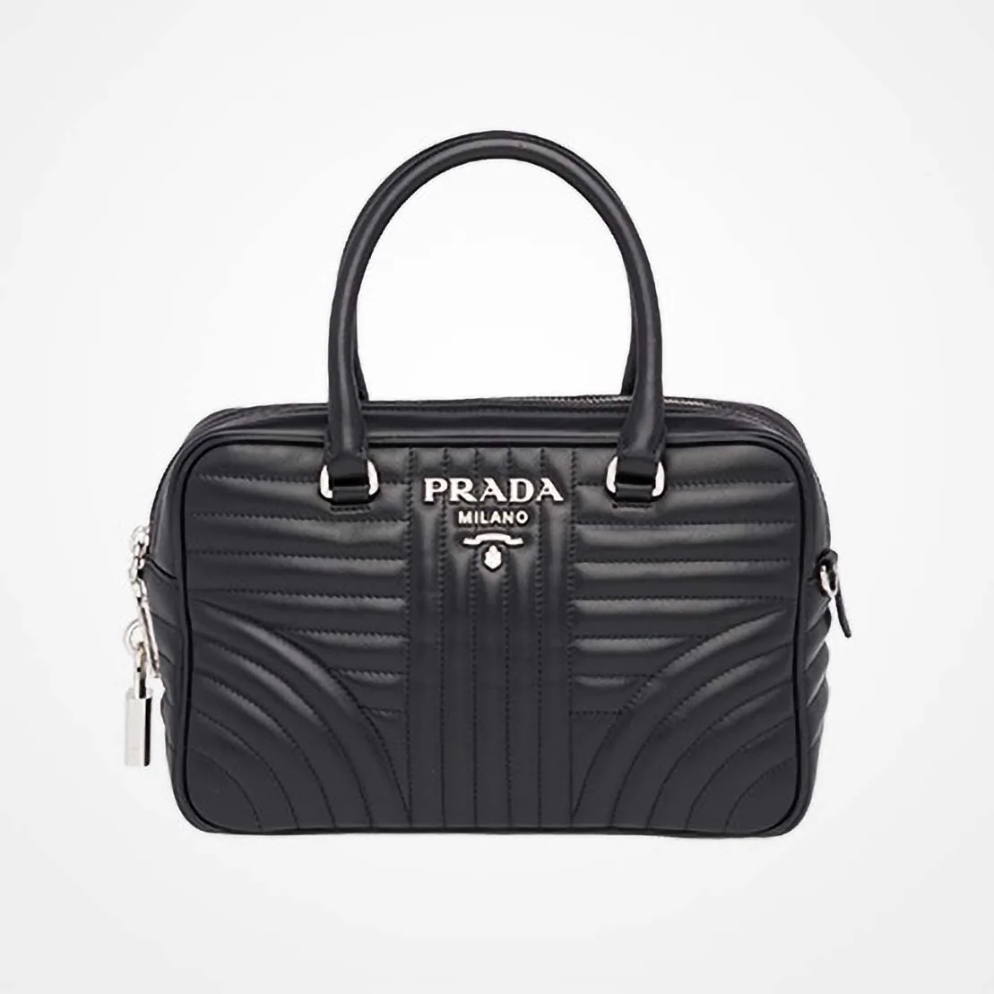 Prada Diagramme Big Leather Handbag with Top Handle in Black