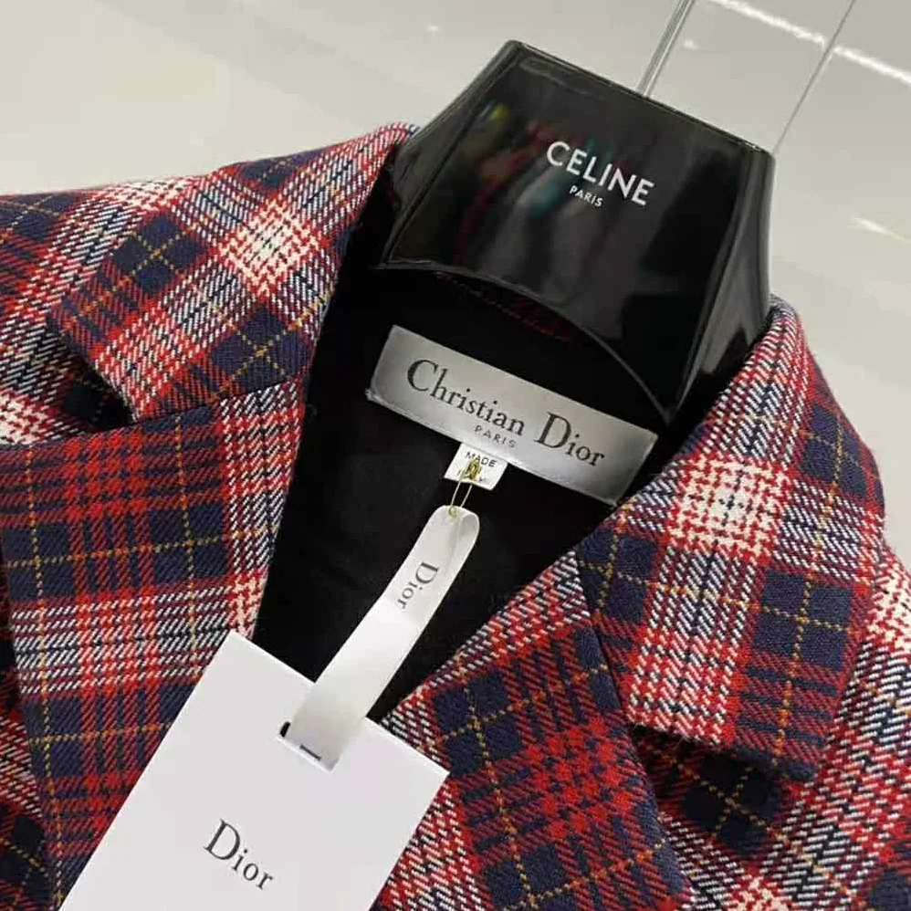Dior Jacket Red Black and White Check n Dior Tartan Wool Twill for Women