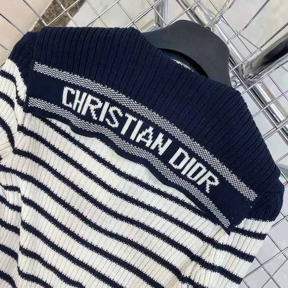 Dior Mariniere Sweater Navy Blue and White Cotton Knit for Women