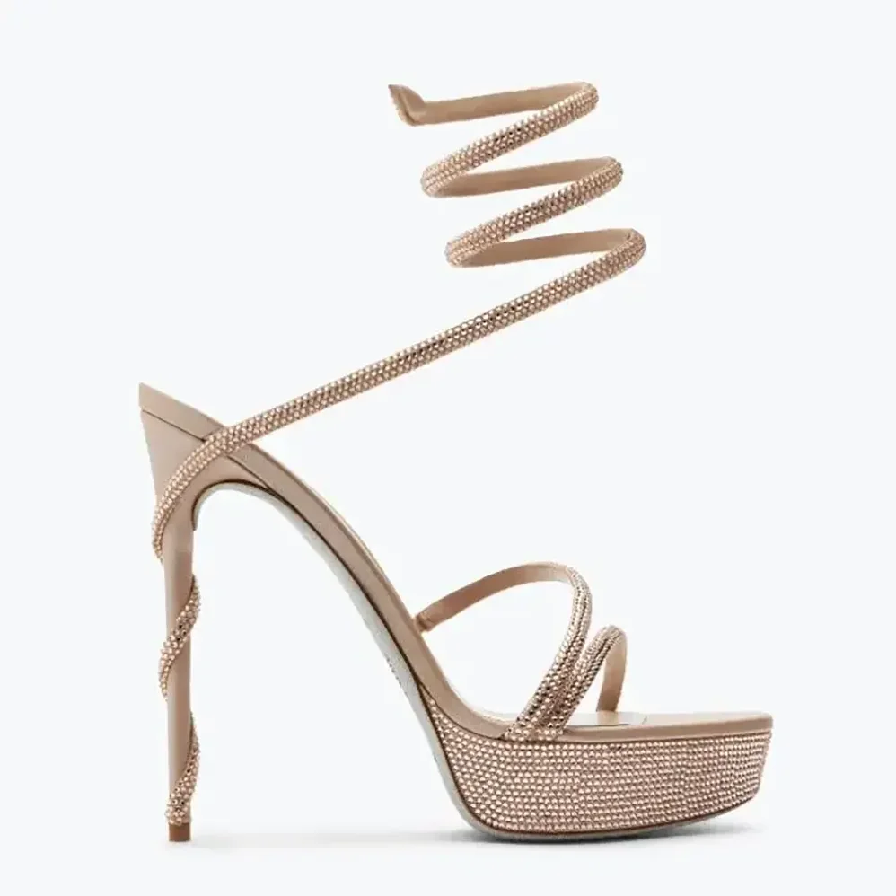 Rene Caovilla Margot Crystal Beige Platform Sandal 130 for Women Rene Caovilla Margot Crystal Beige Platform Sandal 130 for Women