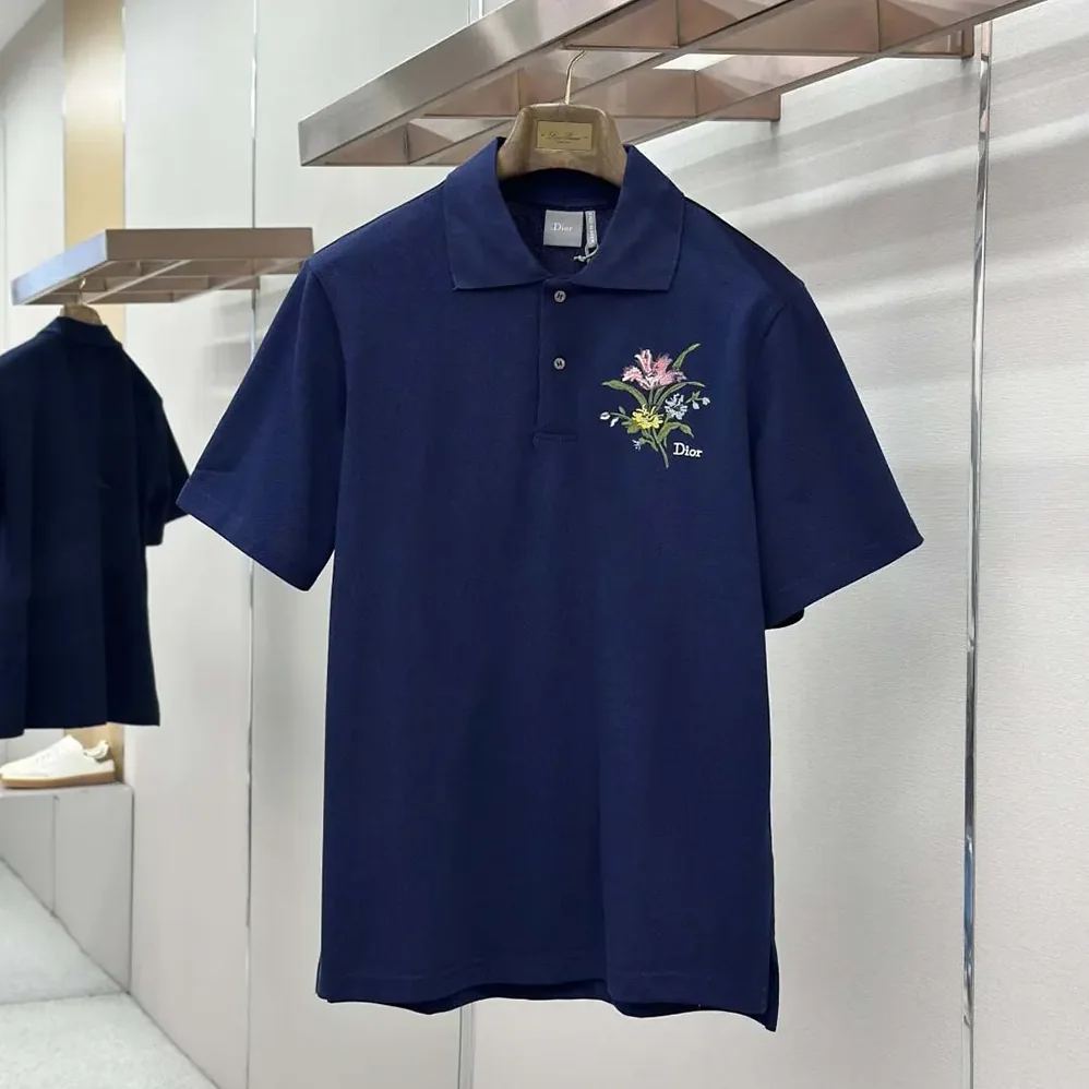 Dior Polo Shirt with Dior Secret Garden Embroidery Relaxed Fit Blue Cotton Piqué for Men Dior Polo Shirt with Dior Secret Garden Embroidery Relaxed Fit Blue Cotton Piqué for Men