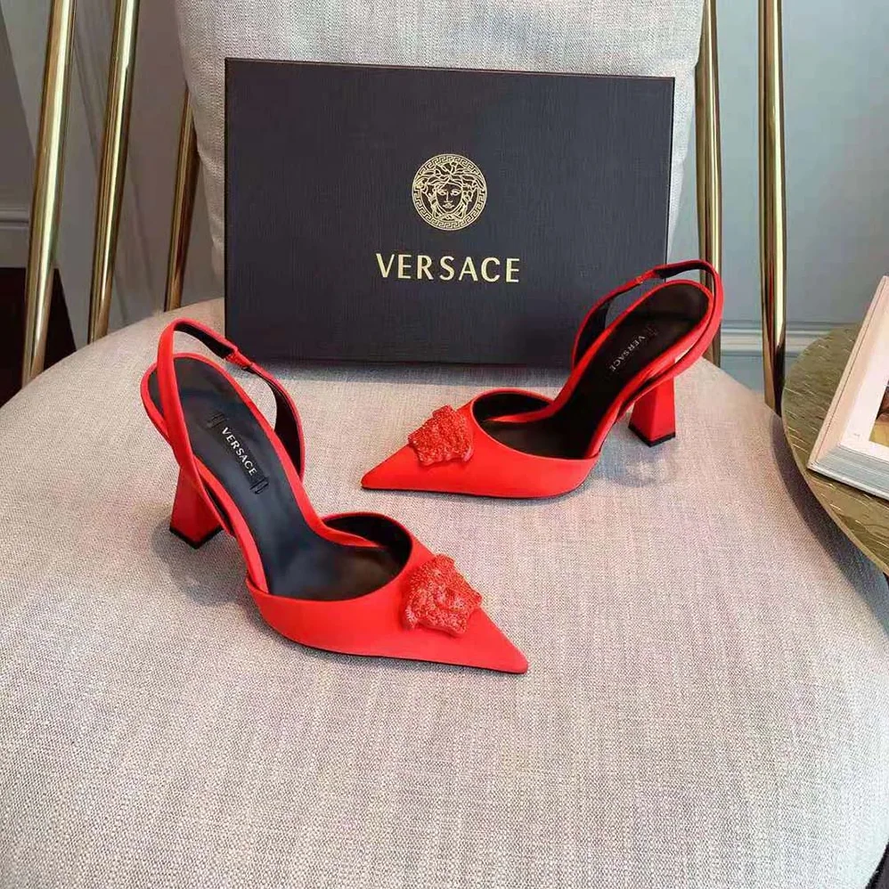 Versace La Medusa Satin Sling-Back Pumps in 105mm Heel Height for Women in Red