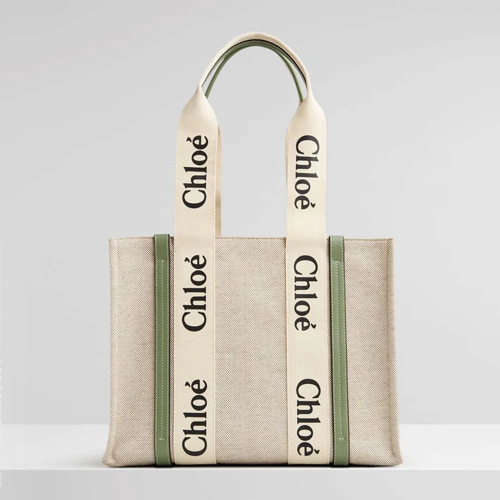 Chloe Medium Woody Tote Bag in Cotton for Women in Green Chloe Medium Woody Tote Bag in Cotton for Women in Green