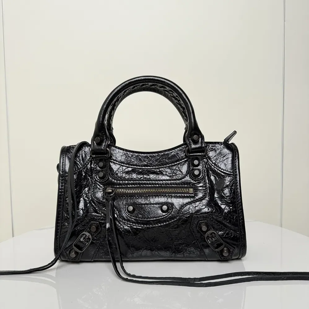 Balenciaga Le City Bag Mini in Black Arena Lambskin Brass Hardware for Women